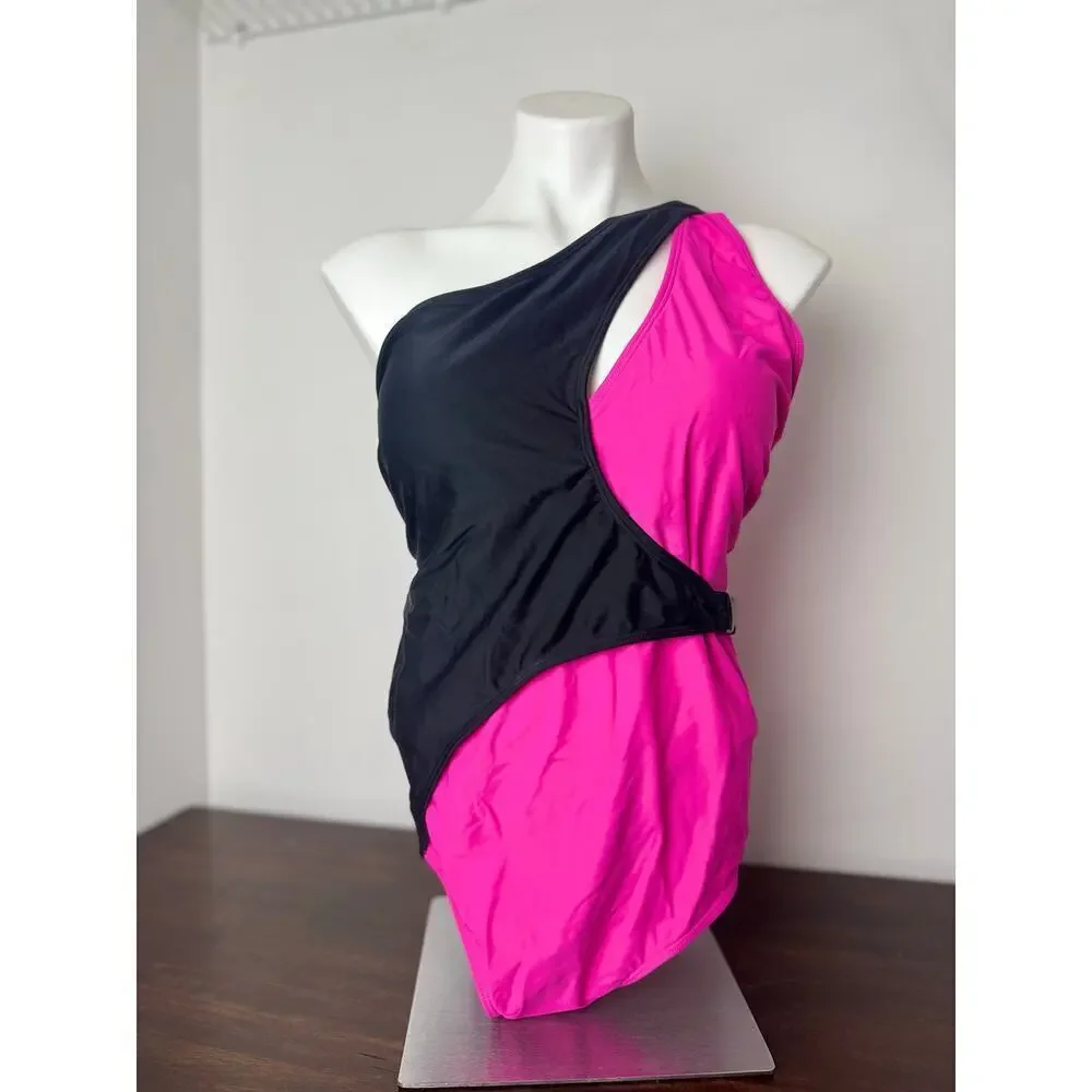 SHEIN Plus Swimsuit Neon Pink / Black, Buckle Detail on Waist - Size 3X NWOT